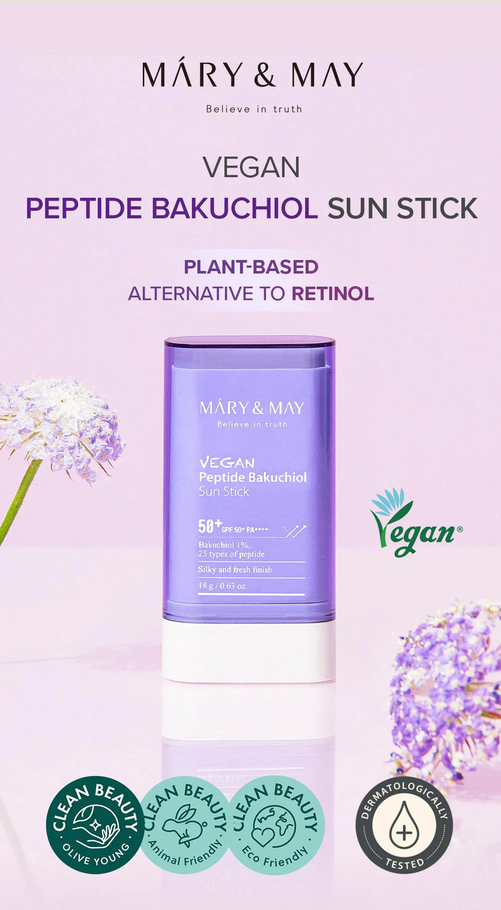 Mary & May Vegan Peptide Bakuchiol Αντηλιακό στικ SPF50+ PA++++ (18g)